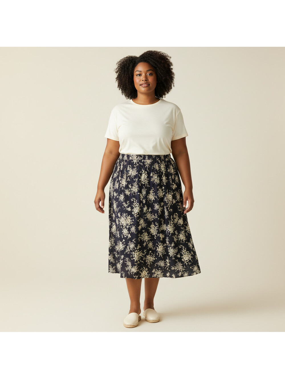Blair Skirt Women 2XL Blue Floral A-Line Midi Mid Rise Pull On Stretch Casual